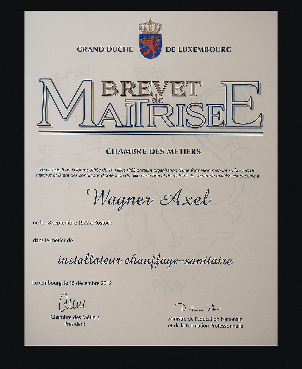 Meisterbrief Axel Wagner